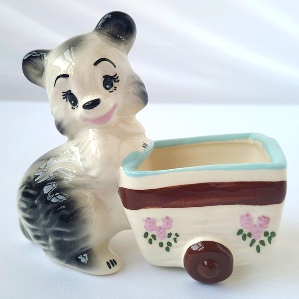 Anthropomorphic Panda Bear Succulent Pottery Planter Ceramic Kitschy Retro